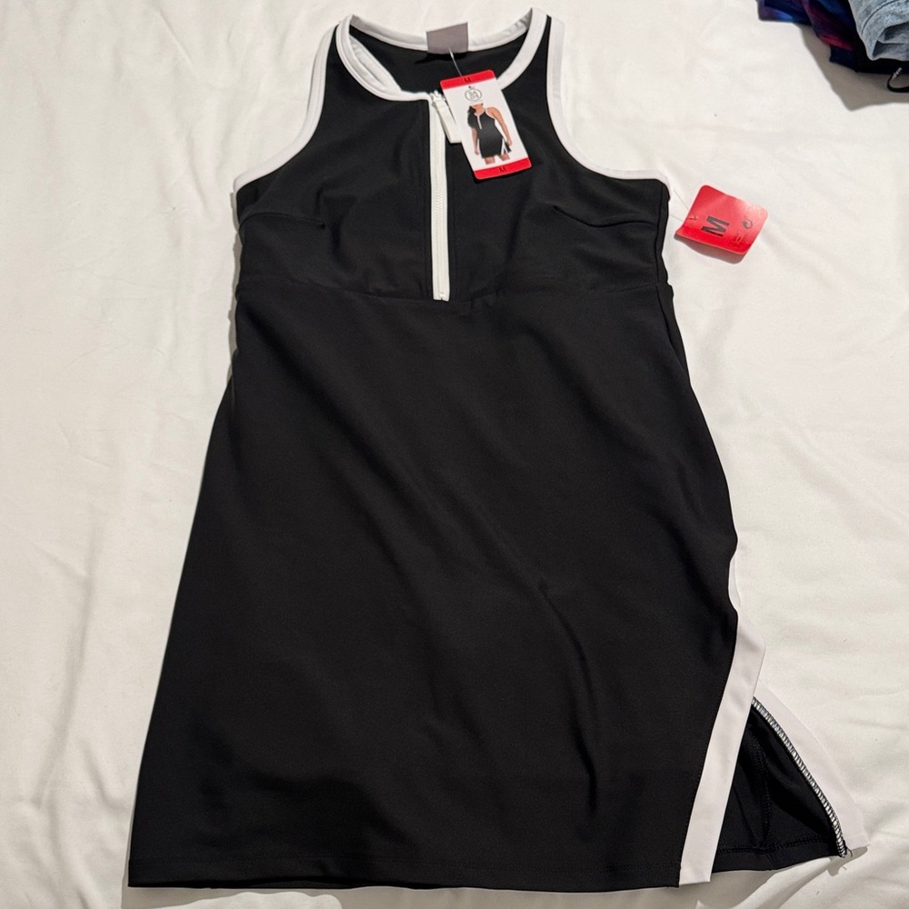 Black Athletic Tennis Dress with White Trim